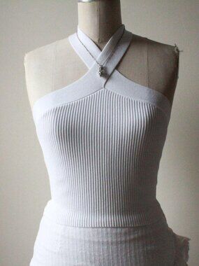 aritzia babaton white sculpt ribbed cross halter tank top size s